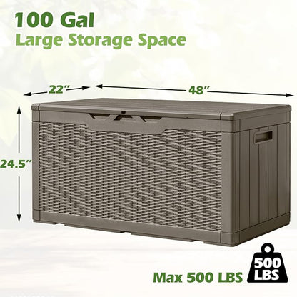 Greesum 100 Gallon Resin Deck Box Large Outdoor Storage, Imitation Rattan Weave - Image 7