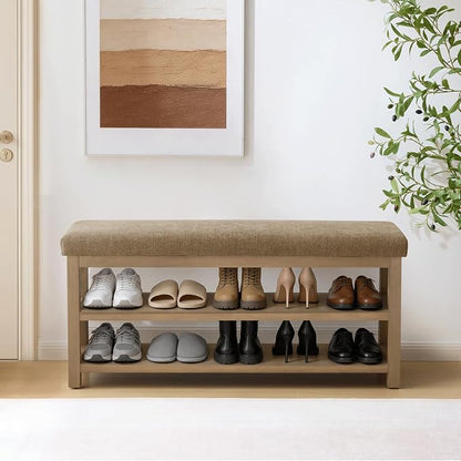 Zihanhome Shoe Rack Bench with Cushion, 2 Tier Solid Wood Storage Bench by Zihanhome