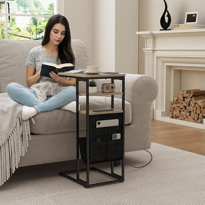 C Shaped End Table with Charging Station, Under Couch Table C-Shaped End Table - Image 5