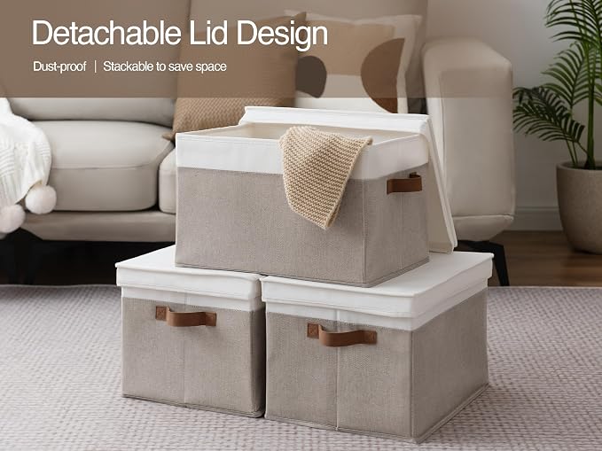 StorageWorks Storage Bins with Lids, Decorative Storage Boxes with Lid and PU - Image 5