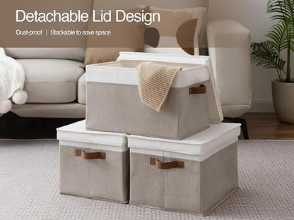 StorageWorks Storage Bins with Lids, Decorative Storage Boxes with Lid and PU - Image 5