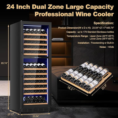 24 Inch Dual Zone Wine Cooler Refrigerator, Large Capacity - Image 3
