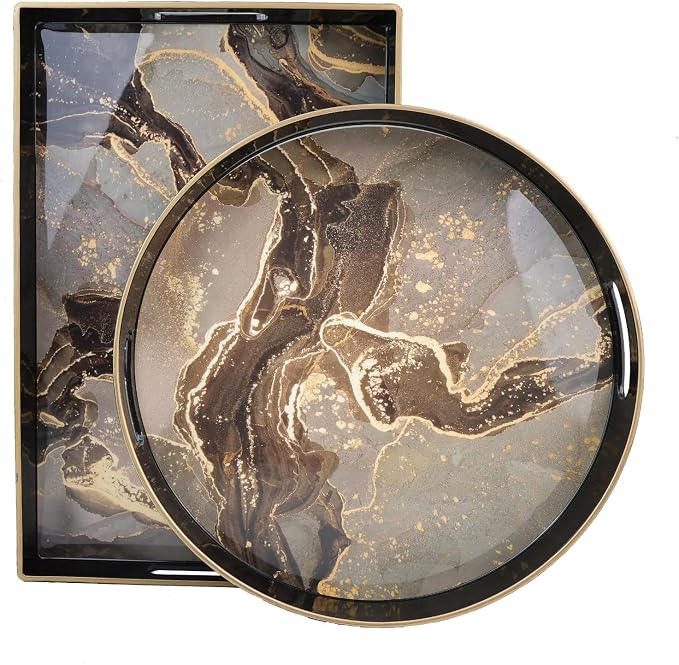Round Black Marbling Decorative Tray - Image 2