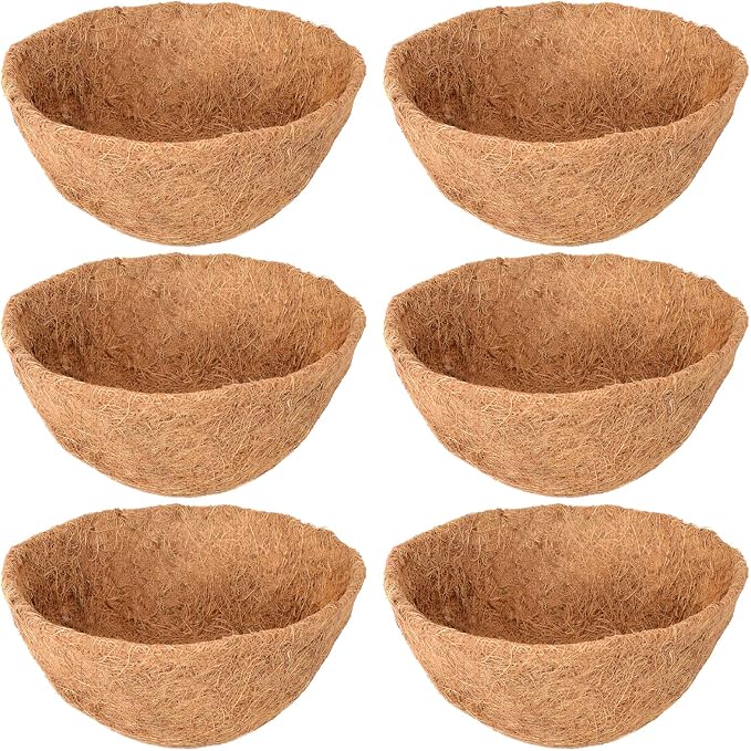 6 Pack 14 Inch Hanging Basket Coco Liners Replacement, 100% Natural Round by Legigo