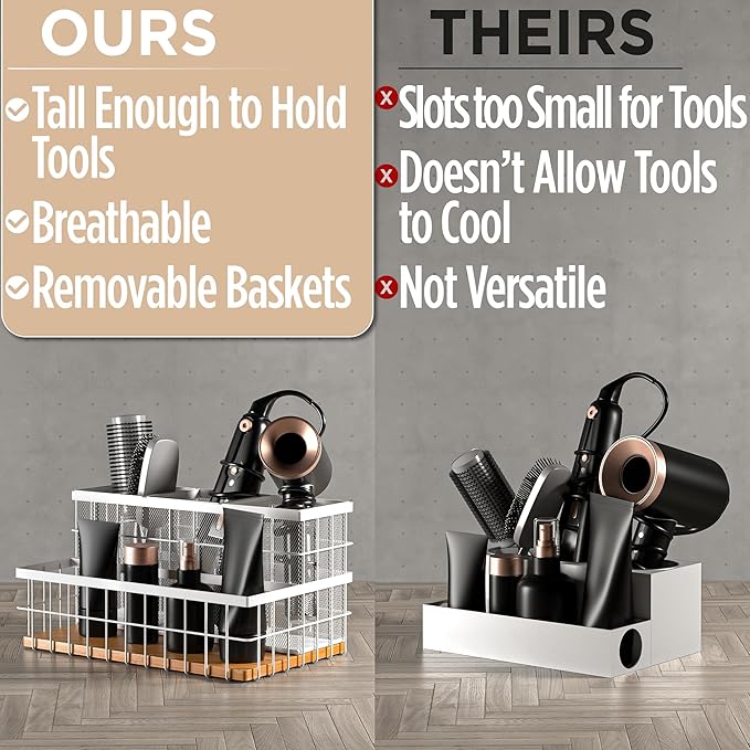 Hair Tool Organizer Countertop, Breathable Metal & Bamboo, Heat-Resistant | No - Image 5