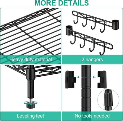 6-Tier Metal Storage Rack with Wheels, Sturdy Adjustable Wire Shelving Unit - Image 7