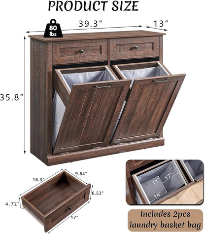 Double Tilt Out Laundry Hamper Cabinet, 20 Gallon Farmhouse Trash Can Cabinet - Image 2