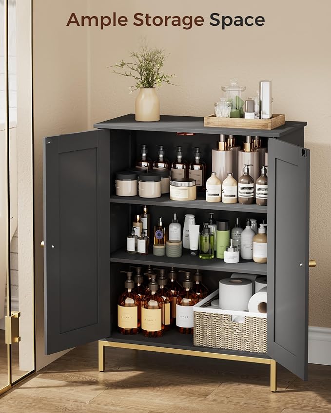 Homhedy Bathroom Storage Cabinet, Freestanding Floor Cabinet, Adjustable Shelves - Image 4