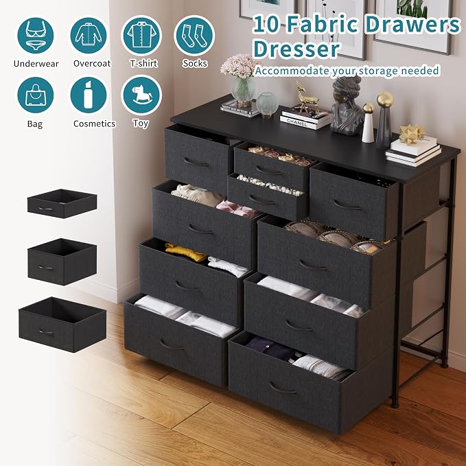 LUMTOK 10 Drawers Dresser with Fabric Bins - Image 4