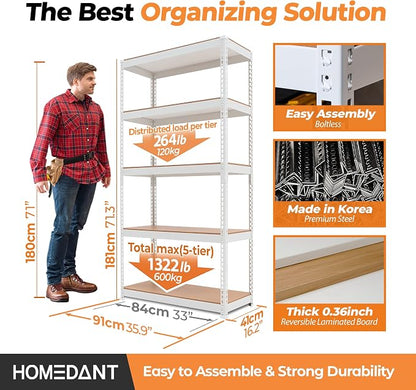 HOMEDANT 5 Tier Storage Shelves Adjustable Laminated Boltless Garage Metal - Image 2