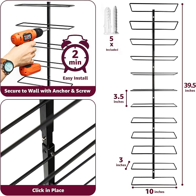 Sorbus Wall Mount Wine Rack – Holds 12 Bottles – Black Metal Wine Bottle Holder - Image 3