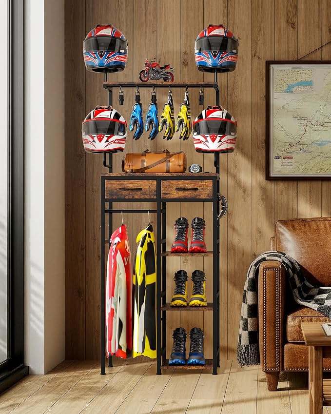 Motorcycle Helmet Holder Wall Mount, Solid Wood and Metal Helmet Rac, - Image 7