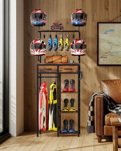 Motorcycle Helmet Holder Wall Mount, Solid Wood and Metal Helmet Rac, - Image 7