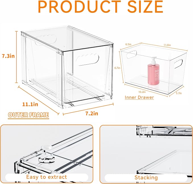 Yieach 4 Pack Large Stackable Storage Drawers, Office Closet Organizers and - Image 3