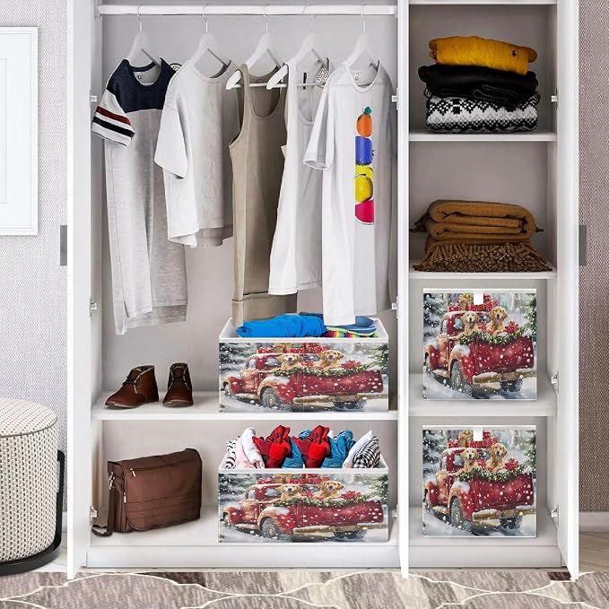 Christmas Red Truck Two Dog Closet Organizers Storage Cubes Storage Bins Shelf - Image 7