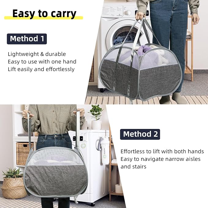 Collapsible Laundry Basket, 90L Tear Proof Mesh Pop-up Hamper 2PCS | Foldable - Image 5