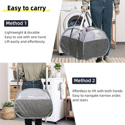 Collapsible Laundry Basket, 90L Tear Proof Mesh Pop-up Hamper 2PCS | Foldable - Image 5