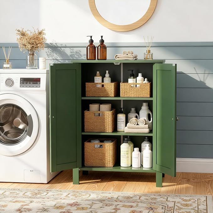 Bonnlo Free Standing Bathroom Cabinet, Sage Green Accent Storage Cabinet - Image 10