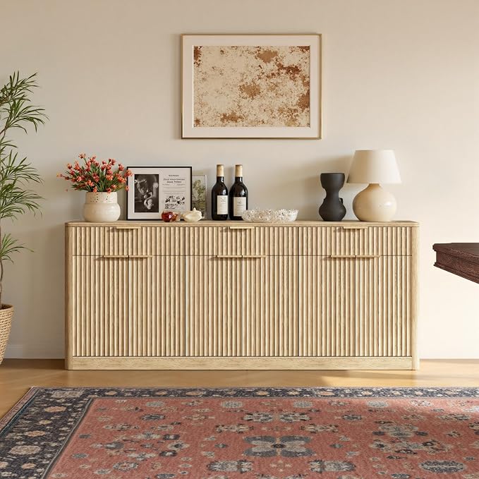 Evermagin 67" Fluted Oak Sideboard Buffet Cabinet - Image 3