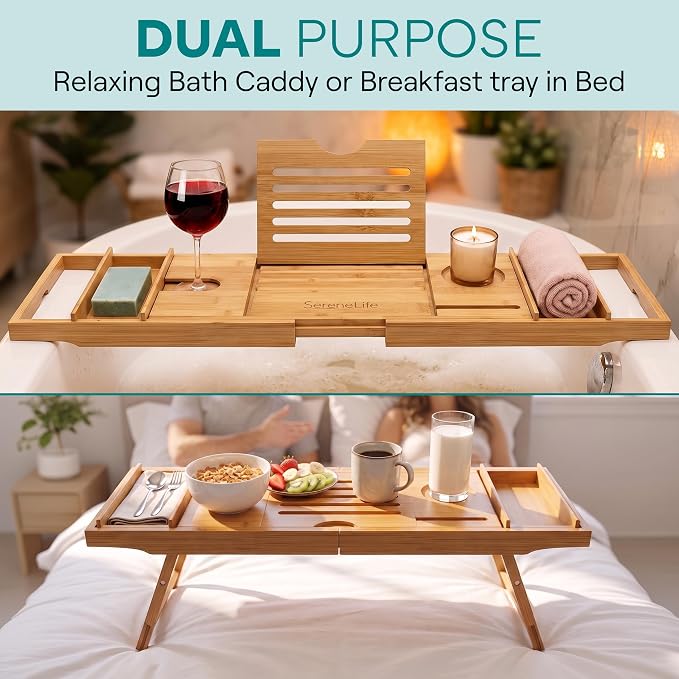 SereneLife Bath Caddy Breakfast Tray Combo - Image 2