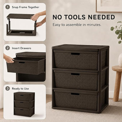 Wide 3-Drawer Plastic Storage Tower, Decorative Organizer Chest, BPA-free - Image 5