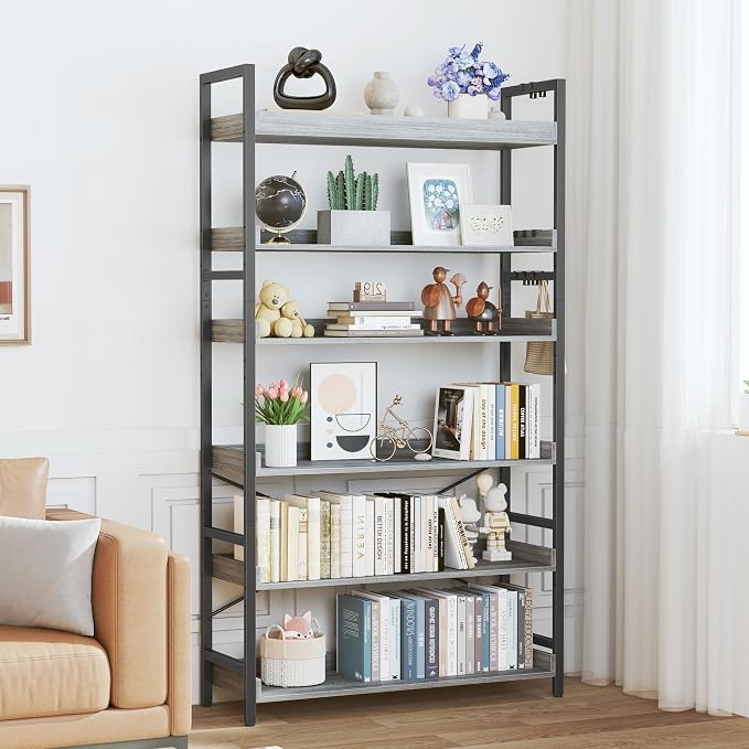 HCHQHS Bookshelf, Adjustable Industrial Bookcase, Vertical Tall Book Shelf - Image 9
