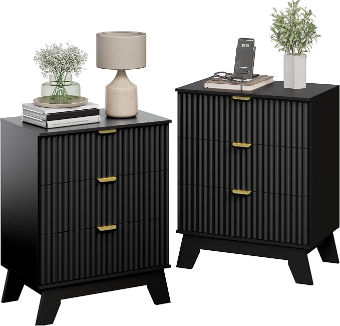Black Night Stand with 3 Drawers, Bedside Table & End Table, Farmhouse Night - Image 7