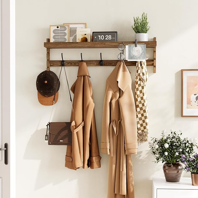 AMBIRD Wall Hooks with Shelf 28.9inch Entryway Wall Hanging Shelf, Wood Coat - Image 4