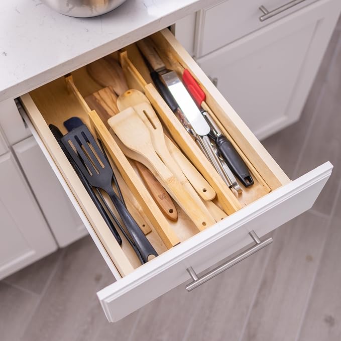 Fabsome Drawer Divider 6 Pack, Bamboo Kitchen Dividers Organizers Adjustable - Image 2