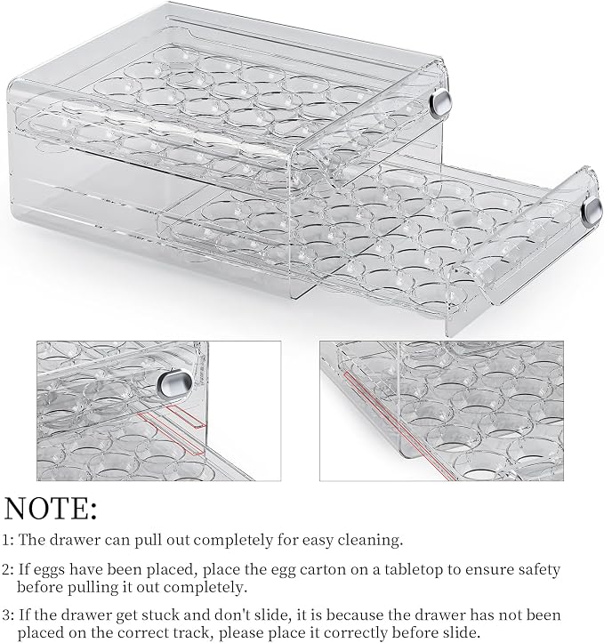 60 Eggs Organizer for Refrigerator, Large Egg Holder for Fridge, Stackable Egg - Image 5