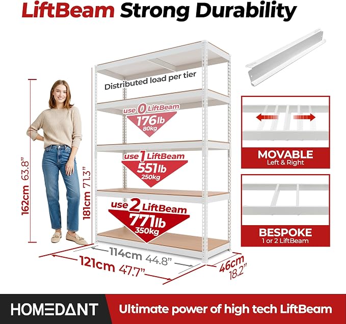HOMEDANT 5 Tier Storage Shelves Adjustable Laminated Boltless Garage Metal - Image 2