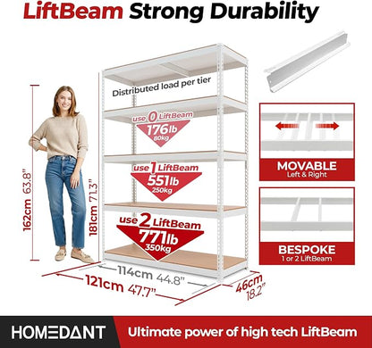 HOMEDANT 5 Tier Storage Shelves Adjustable Laminated Boltless Garage Metal - Image 2
