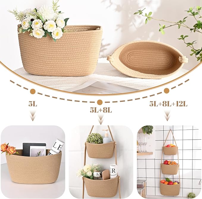 Hanging Basket, 3-Tier Woven Wall Basket - Image 5