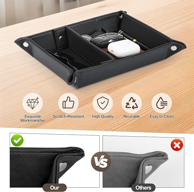 Deluxe Leather Tray Desktop Storage Organizer Watch Remote Control Jewelry Cell - Image 2