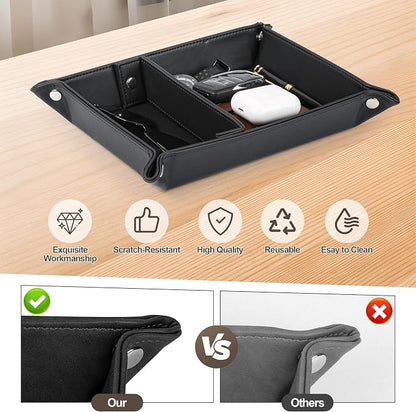 Deluxe Leather Tray Desktop Storage Organizer Watch Remote Control Jewelry Cell - Image 2