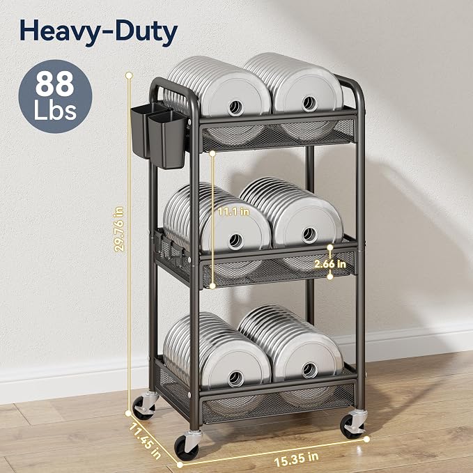 YASONIC 3 Tier Rolling Cart – Metal Utility Storage Carts - Image 3