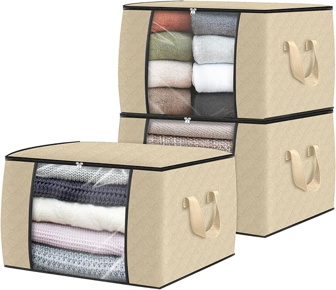 Fab totes 3 Pack Clothes Storage, Foldable Thick Fabric Blanket Storage Bags by Fabtotes