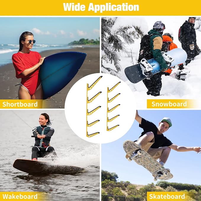 5 Board Surf Rack Wall Mount for Surfboard, Snowboard Storage Adjustable Wall - Image 7