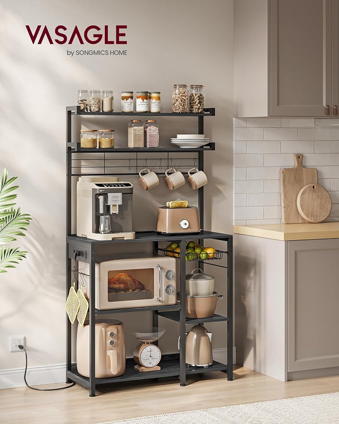 VASAGLE Bakers Rack with Power Outlet, 35.4 Inches Microwave Stand, Coffee Bar - Image 2