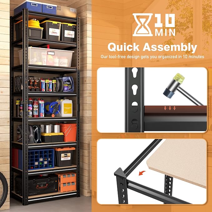 8 Tier Storage Shelves, Shelving Unit Load 352 LBS Per Shelf, Adjustable and - Image 8