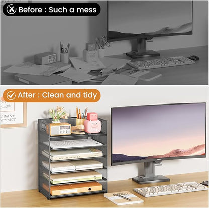 Subekyu 6-Tier Desk Paper Organizer, Desktop File Letter Tray - Image 2