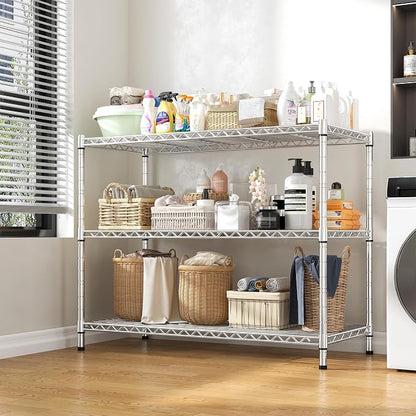 DurayLoly Heavy Duty 3-Tier Metal Shelving Unit, Adjustable Shelves, Chrome | - Image 5