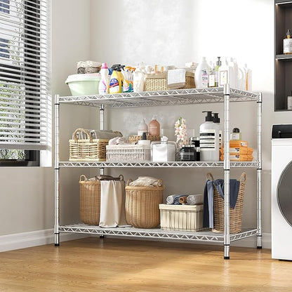DurayLoly Heavy Duty 3-Tier Metal Shelving Unit, Adjustable Shelves, Chrome | - Image 5