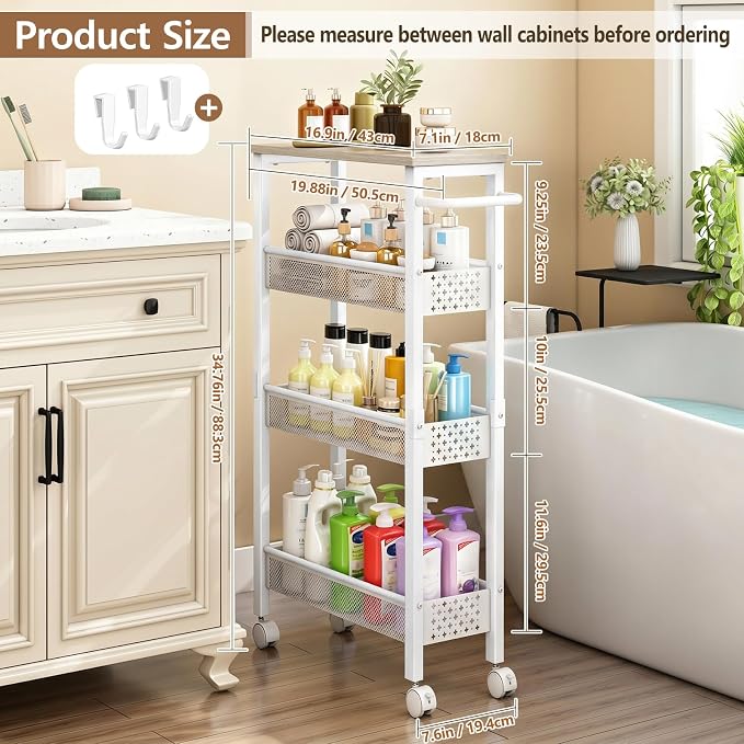 Utility Slim Rolling Storage Cart, 4-Tier Narrow Metal Organizer - Image 5