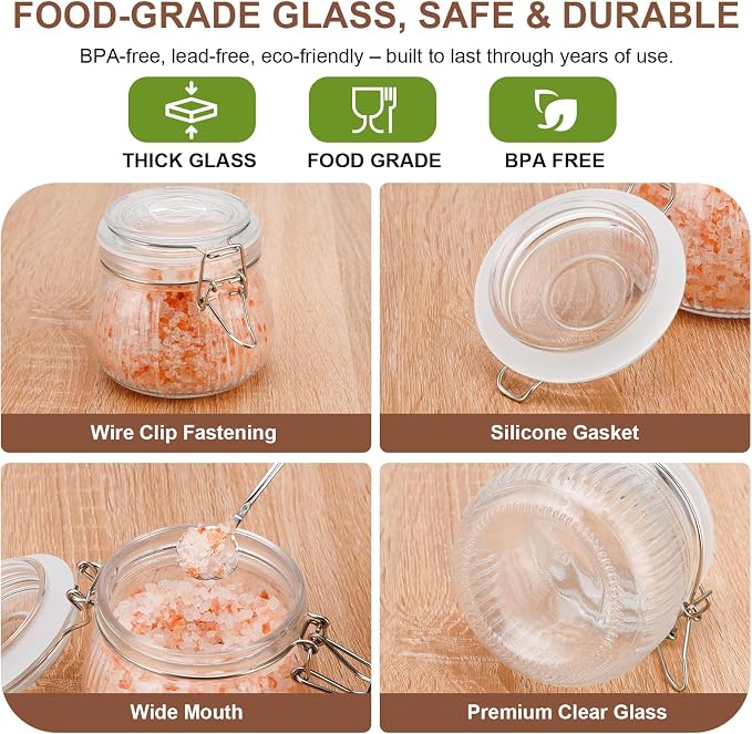 17oz Airtight Glass Jars with Lids, Small Food Storage Container Set of 6 - Image 4