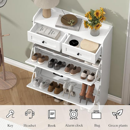 Thacuok Shoe Cabinet with 2 Flip Drawers & 2 Storage Drawers, Rustic Farmhouse - Image 5