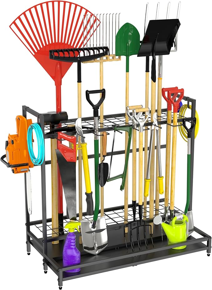 Garden Tool Organizer for Garage, Yard Tool Rack, Holds Up to 64 Long-Handled by VGMiu