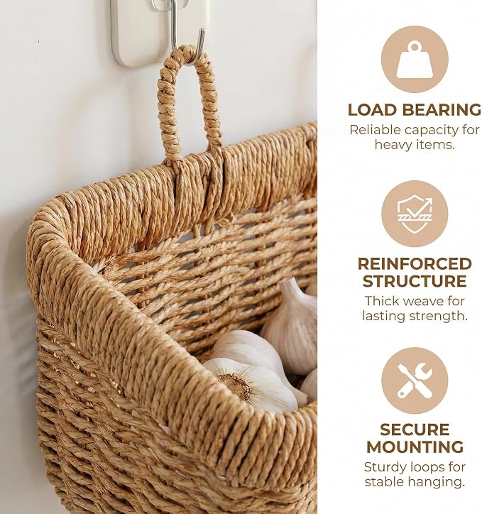 11 inches Wall Hanging Baskets Woven Basket Boho Style Fruit Basket Storage - Image 9