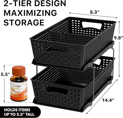 Simple Houseware 2 Tier Bathroom Organizer Tray Pull-Out Sliding Drawer - Image 2