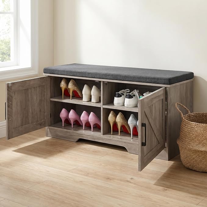 HOMSHO Farmhouse Shoe Storage Bench - Image 8